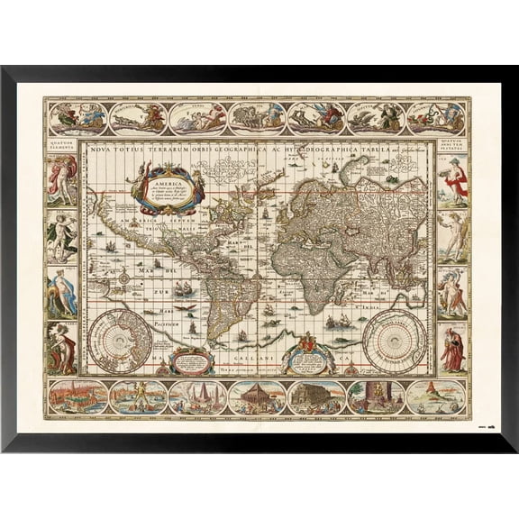 BUY ART FOR LESS Officially Licensed Framed Antique Style World Map 36 x 24 Art Print Poster