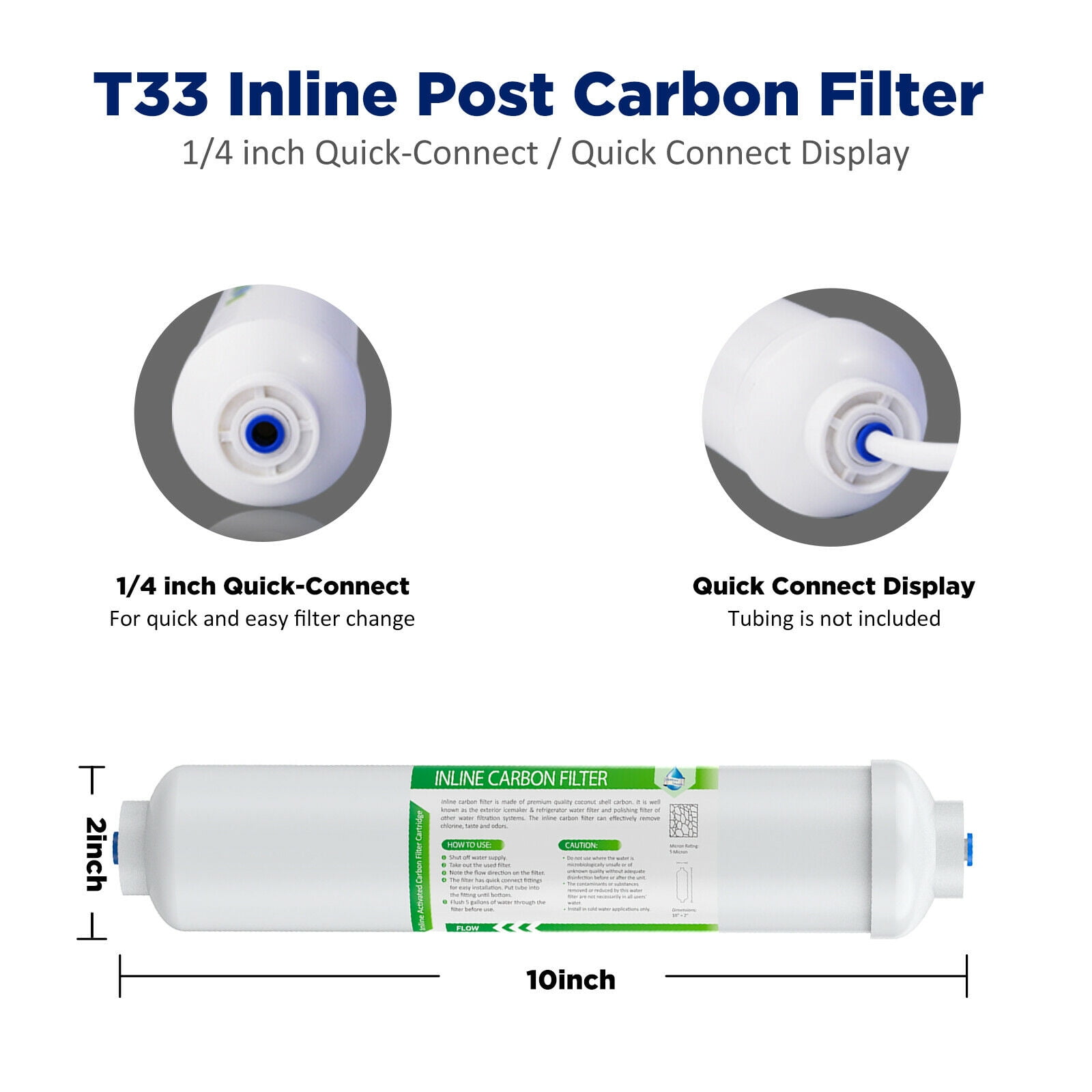 10" T33 POST CARBON FILTER Inline Sediment Filter Replacement Cartridge 5 micron 