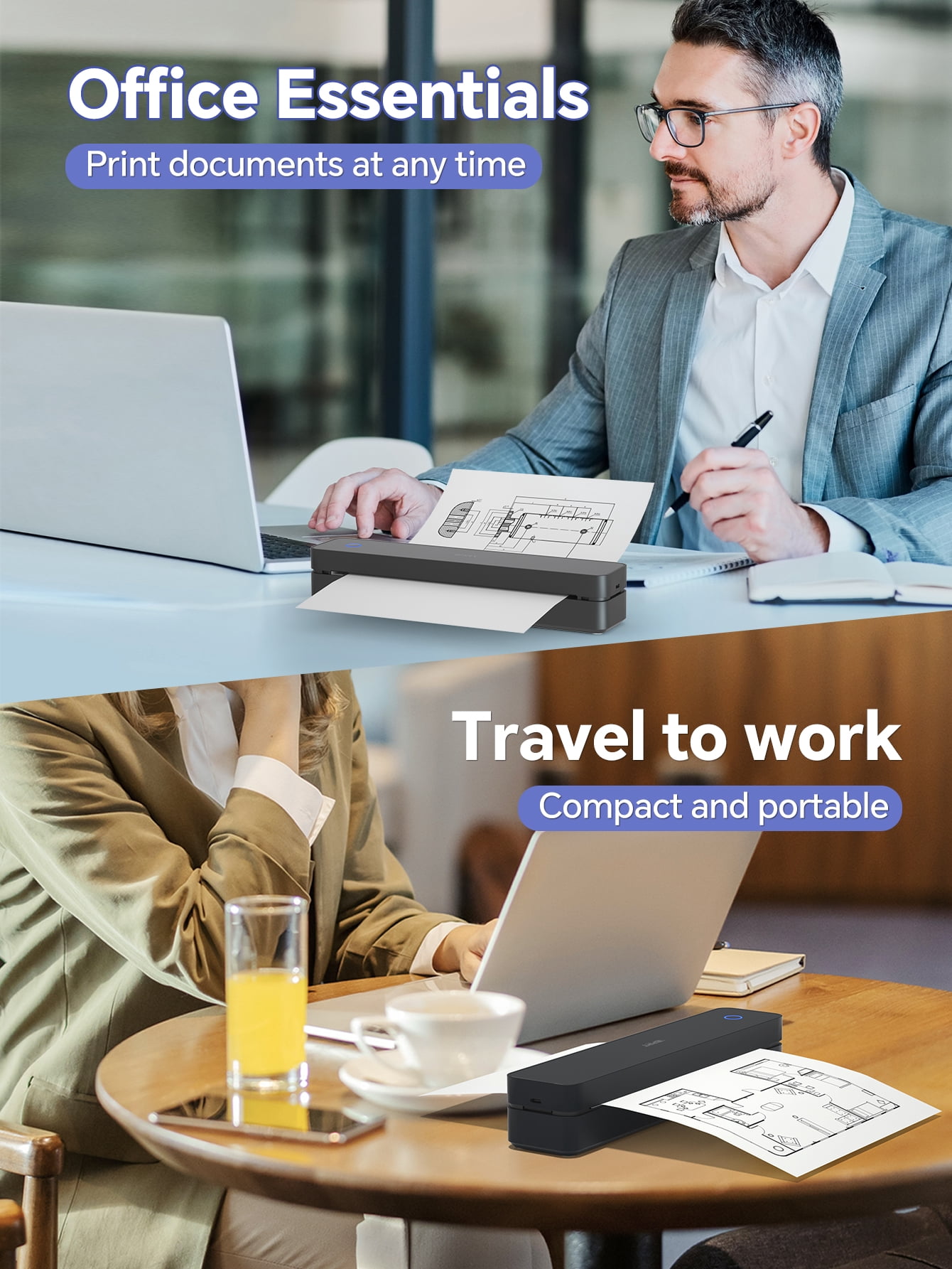 HPRT 610Pro Portable Thermal Printer - 300DPI Wireless Bluetooth Inkless Printer for Travel, Office, and Home, Supports US Letter & A4