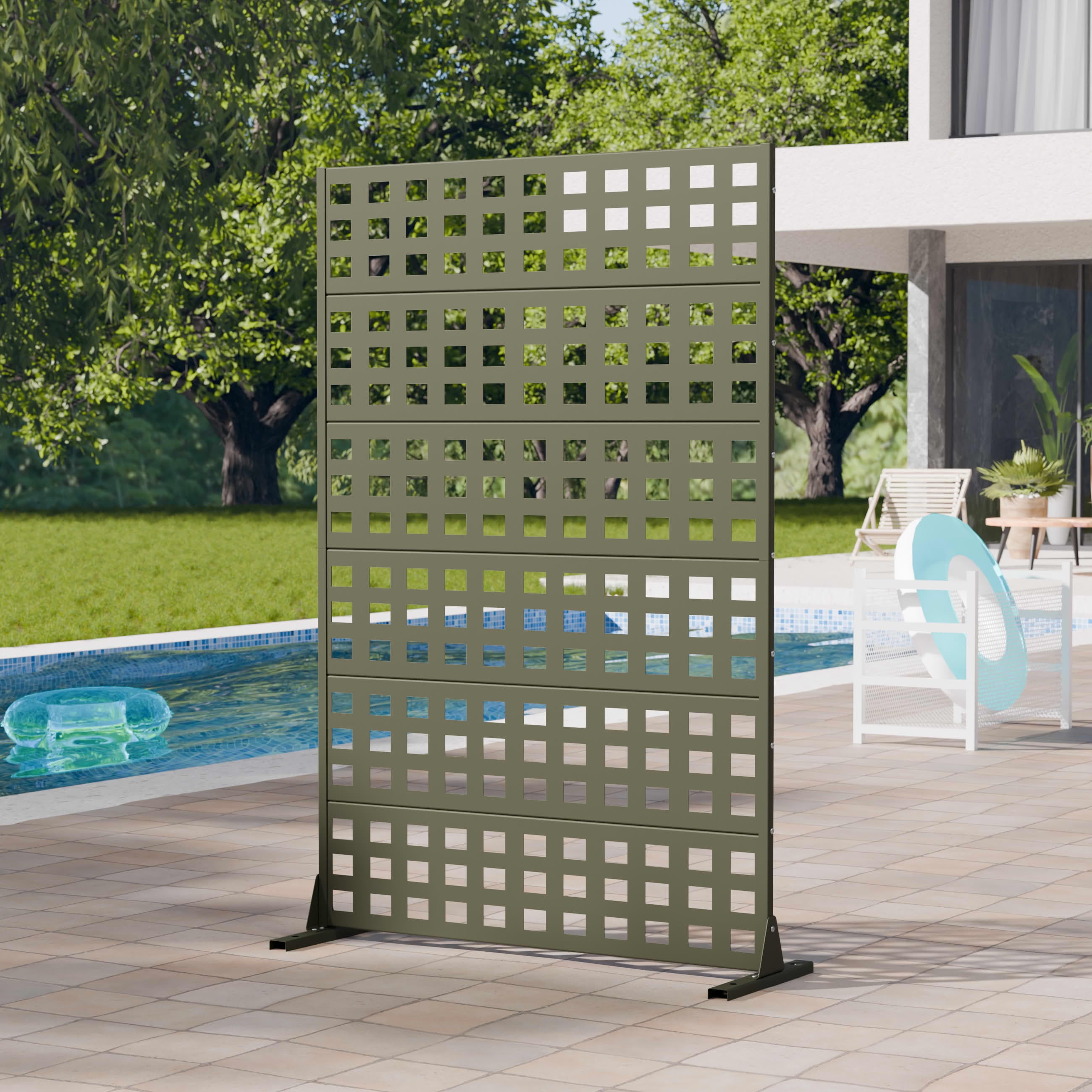 MAYEERTY 2-Piece Outdoor Metal Privacy Screen 6ft × 4ft Olive Gray, 6-Panel Lattice Pattern, Rust-Resistant for Garden