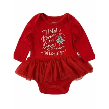 Infant Girls Red Tiny Kisses & Long Nap Wishes Christmas Tutu Bodysuit Dress 0-3