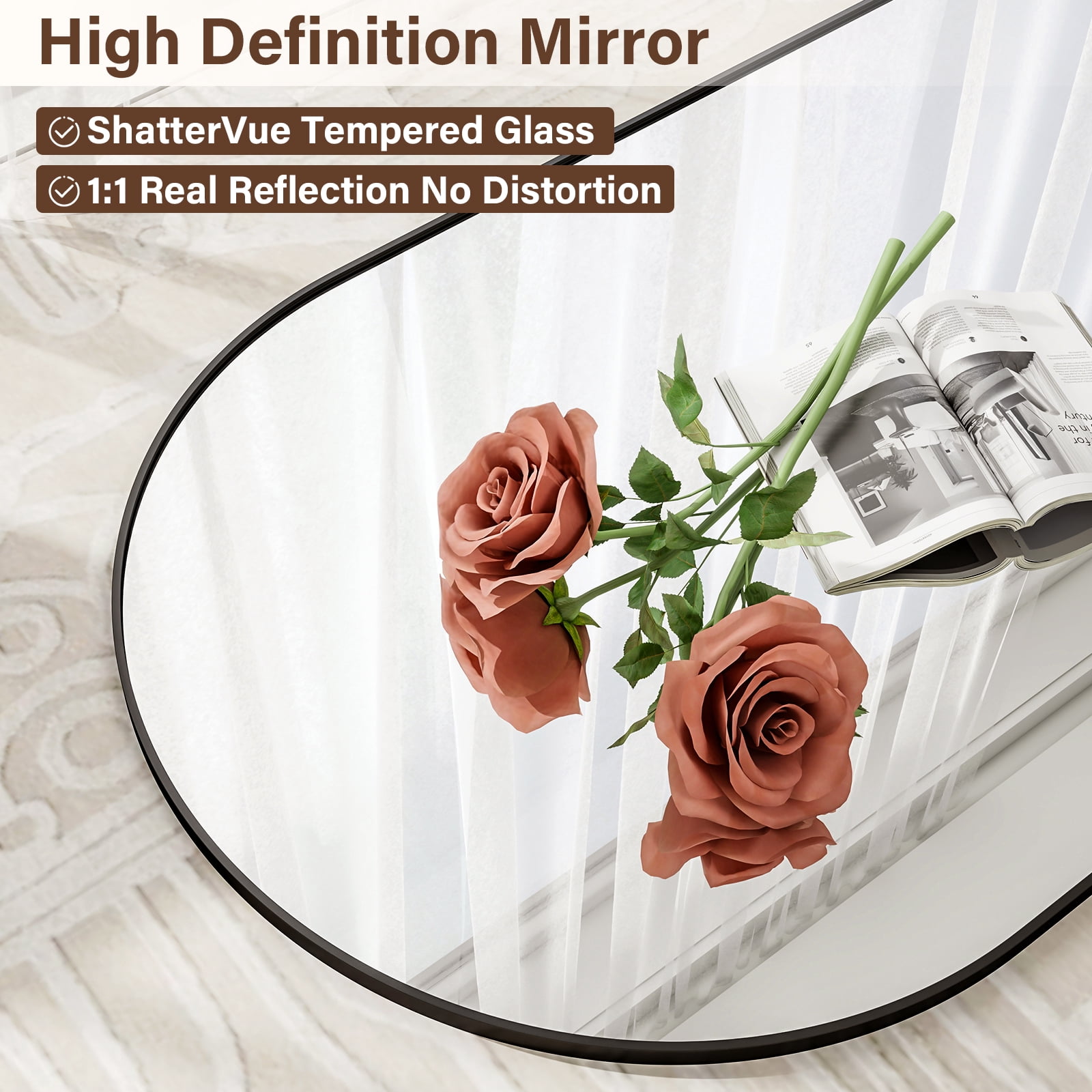 AUROMIR 64"x 21" Full Length Mirror Arched Full Body Floor Mirror with stand, Black