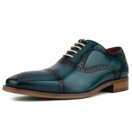 

Asher Green Men s Genuine Leather Cap Toe Oxford with Decorative Broguing Lace Up Dress Shoe Style AG114 Available in Grey Tan and Turqouise