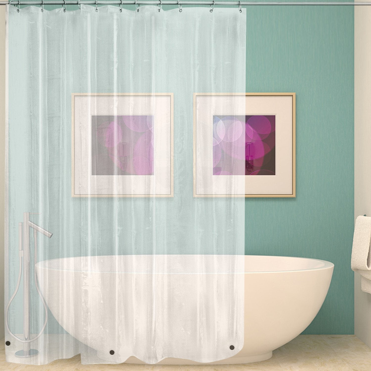 Shower Curtain For Bathroom Vinyl Water Clear Mildew Resistant Repellant Solid