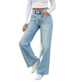 thumbnail image 3 of Tqcoqu Women's High Waist Wide Leg Straight Jeans,Double Front Patch Pocket Denim Pants,Single Button Zip Fly Casual Daily Trousers,Light Blue Women's XXS-L, 3 of 8