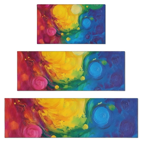 Colorful Abstract Pattern Kitchen Rugs Sets Of 3,Kitchen Runner Rugs Non Skid Washable,Decorative Kitchen Floor Mats for Kitchen,Sink,Laundry,17"x30" 17"x47" 17"x59"