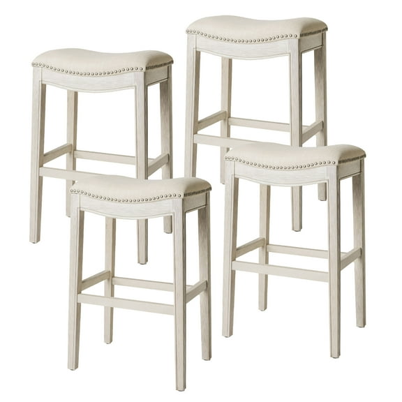 Open Box Maven Lane Adrien Saddle Bar Stool 31"H, Brushed White Oak (4 Pack)