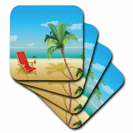 

3dRose Beach Scene With A Beach Chair and Palm Tree Soft Coasters set of 8
