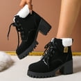 thumbnail image 2 of Lovzfmll Winter Boots for Women, Chunky Military Boots Snow Ankle, Mid Heel Round Toe Metallic Booties Warm Casual Black Boots, 2 of 9