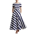 thumbnail image 2 of Karymi Stripe Boat Neck Short Sleeve Midi Dress, Vertical & Diagonal Stripe Patchwork Side Pockets Flowy A-Line Casual Sundress Plus Size Dresses, 2 of 5