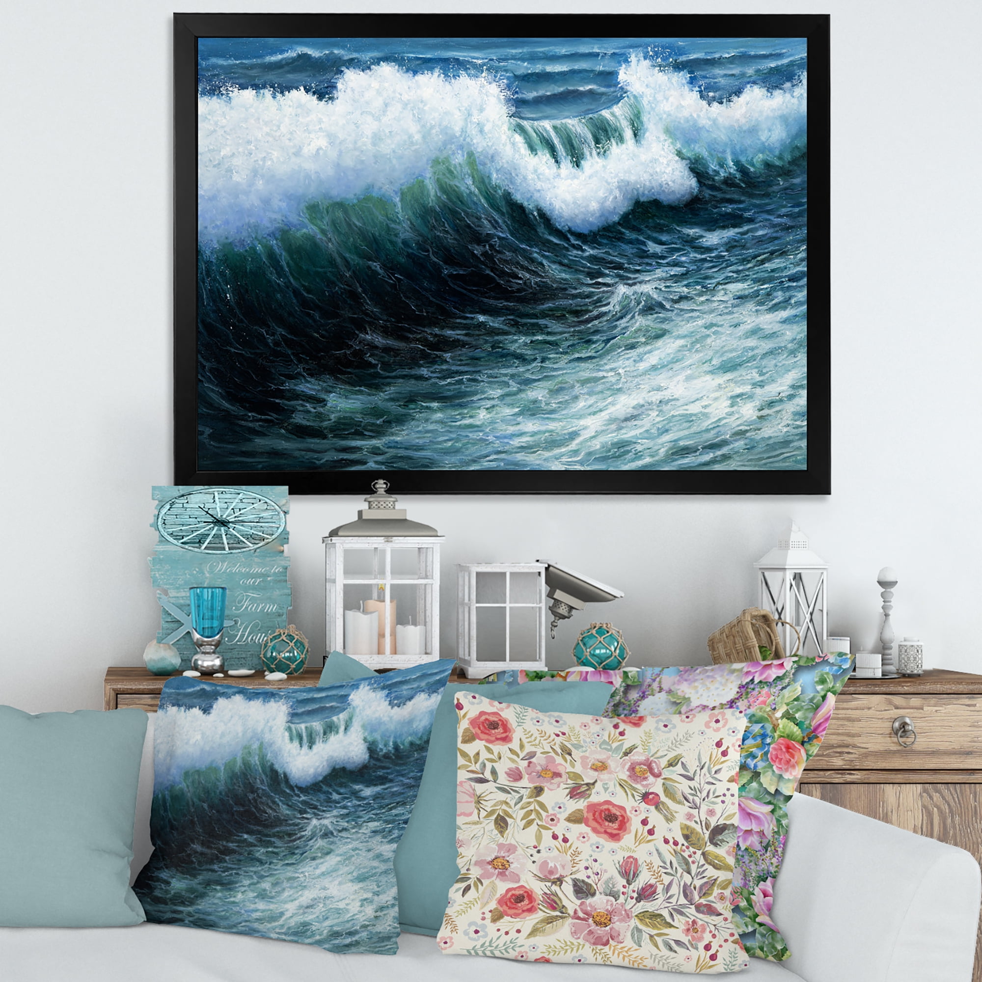 Designart 'The Ocean With Storm Waves' Nautical & Coastal Framed Art Print