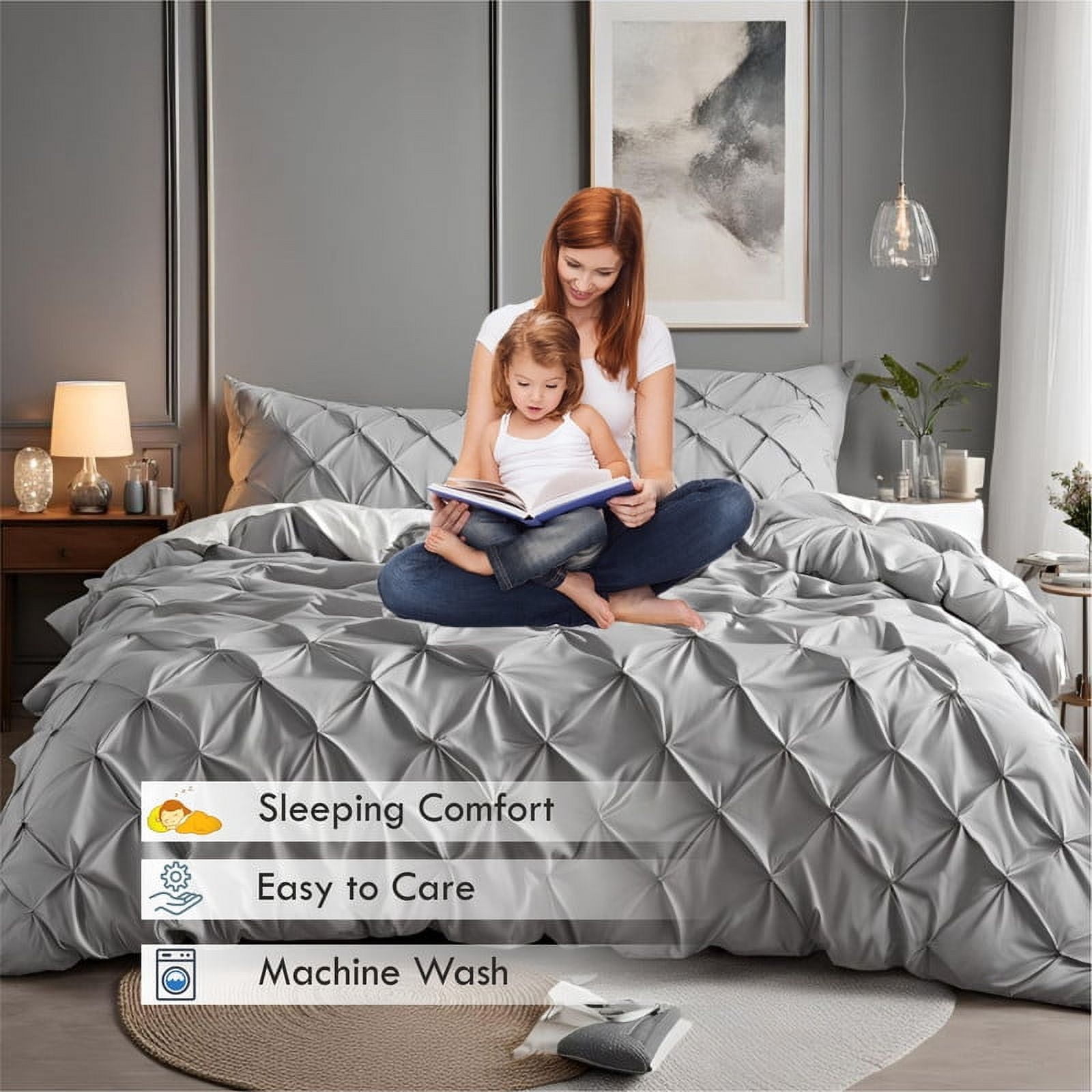 Pinch Pleated Duvet Cover Set 1200TC 100% Cotton Luxurious Home 3-Piece 1-Pinch Duvet Cover 2-Pinch Pillowcase Zipper Tie Closure Pack of 1