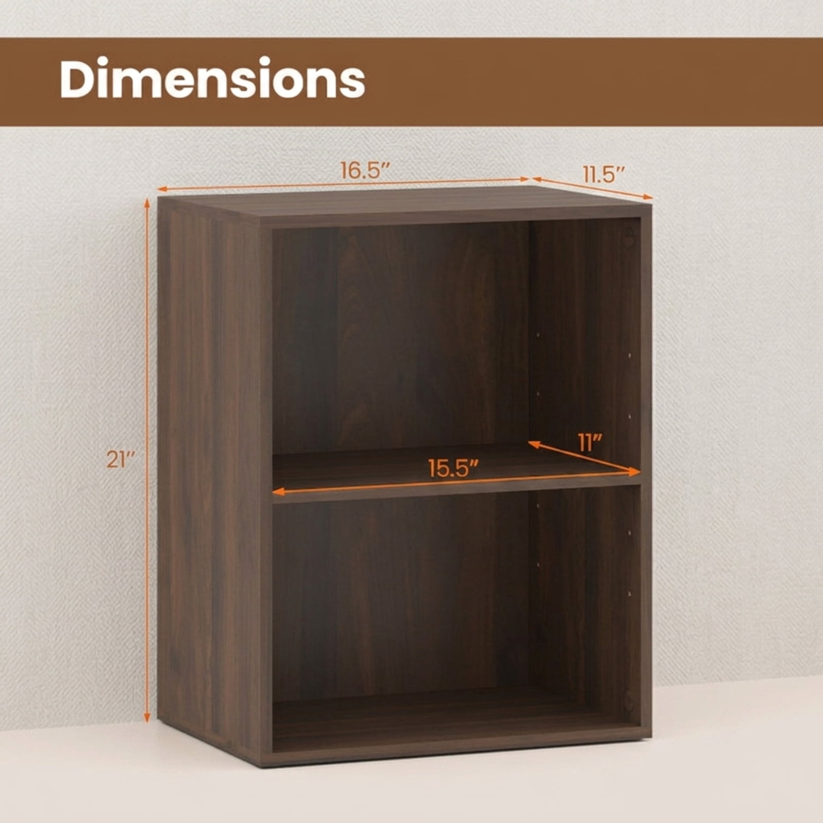 Furnibear 2-Cube Floor Standing Open Bookshelf with 5-Position Adjustable Shelf and Anti-Slip Foot Pads for Books Photos and Storage Boxes, Brown