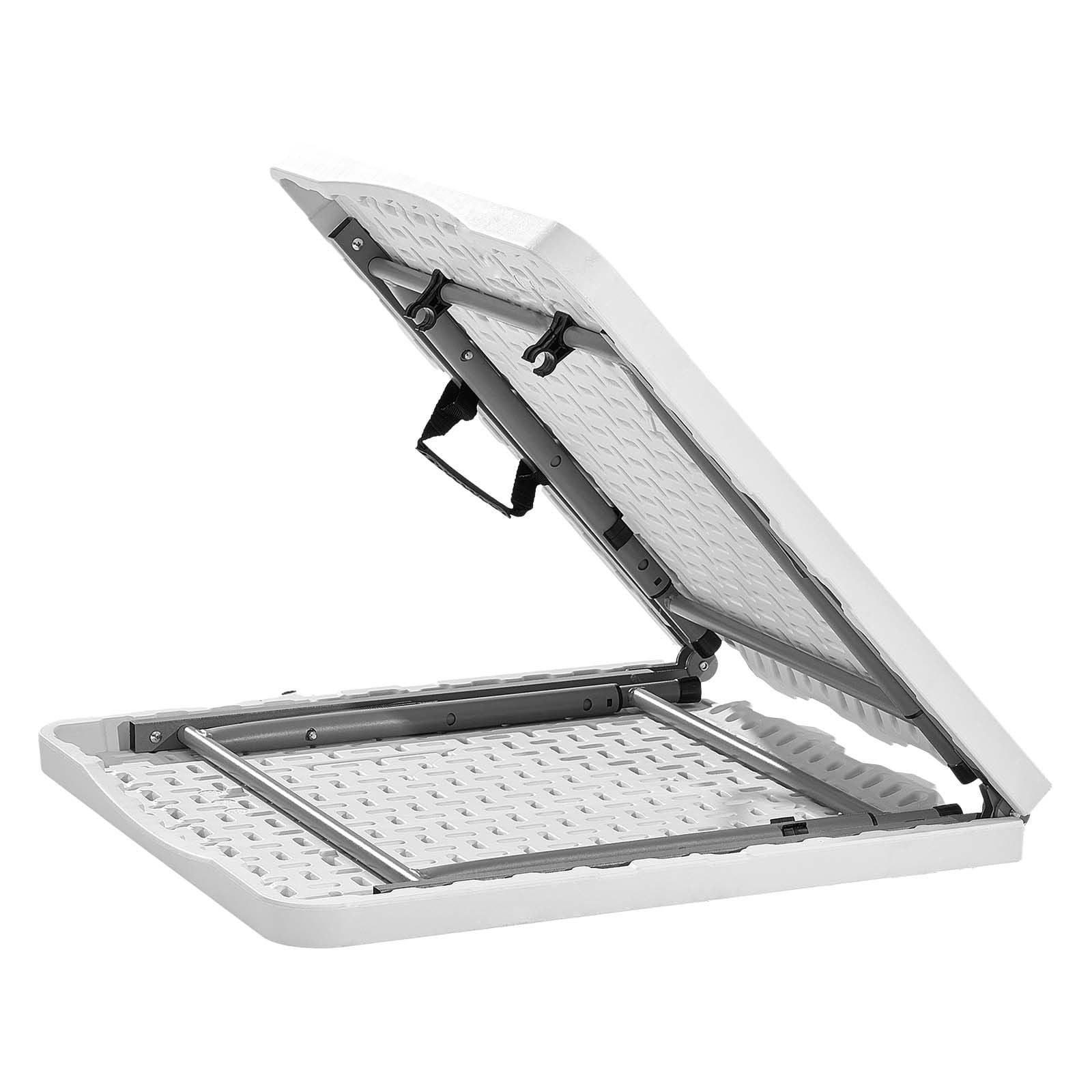 Folding Table, 4 Ft Heavy Duty Portable Fold-in-Half Utility Table, Indoor Outdoor Plastic Rectangle Table with Adjustable Height and Built in Handle, for Party, Dining, Picnic, Camping, White