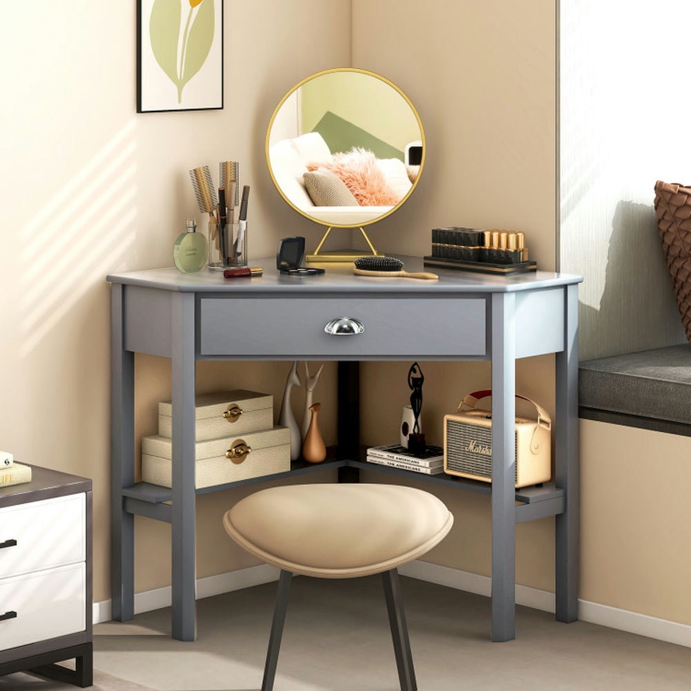 Demi Bonn Corner Wooden Piece Laptop Computer Desk, Small Home Office Desk Study Writing Table, White