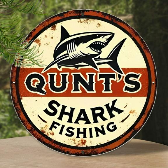 1pc Vintage Shark Fishing Metal Sign, Rustic Aluminum Wall Art for Home & Outdoor, Farmhouse Decorative Plaque for Bar, 7.8x7.8 inches