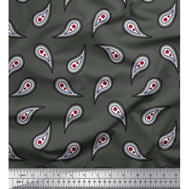 Soimoi Grey polyester Crepe Fabric Floral & Paisley Print Fabric by Yard 42 Inch Wide