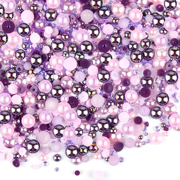 BZCOE 50G Mix Flatback Rhinestones Half Pearls for Crafts Mixed Size 3Mm-10Mm Flat Back Rhinestones for Crafts Flatback Pearls for Decorating Tumblers Mugs Nail Art Shoes(Purple Pink Series)