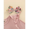 thumbnail image 5 of Gureui Baby Girls Pants Suit, Long Sleeve Round Neck Ruffle Romper Shirt + Suspender Floral Shorts + Bow Headband, 5 of 9