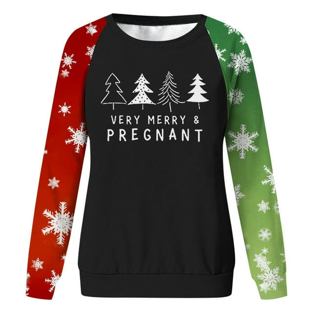 VBARHMQRT Chandails à Capuche pour Femmes à Fermeture Éclair Mode Automne et Hiver pour Femmes Imprimé Arbre de Noël Deux Couleurs Manches Longues Col Rond Chandail Décontracté Sans Capuche Deux