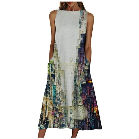 

Otvok Womens Dress Ladies Print Casual Short Sleeve Loose Ankle-Length Dresses