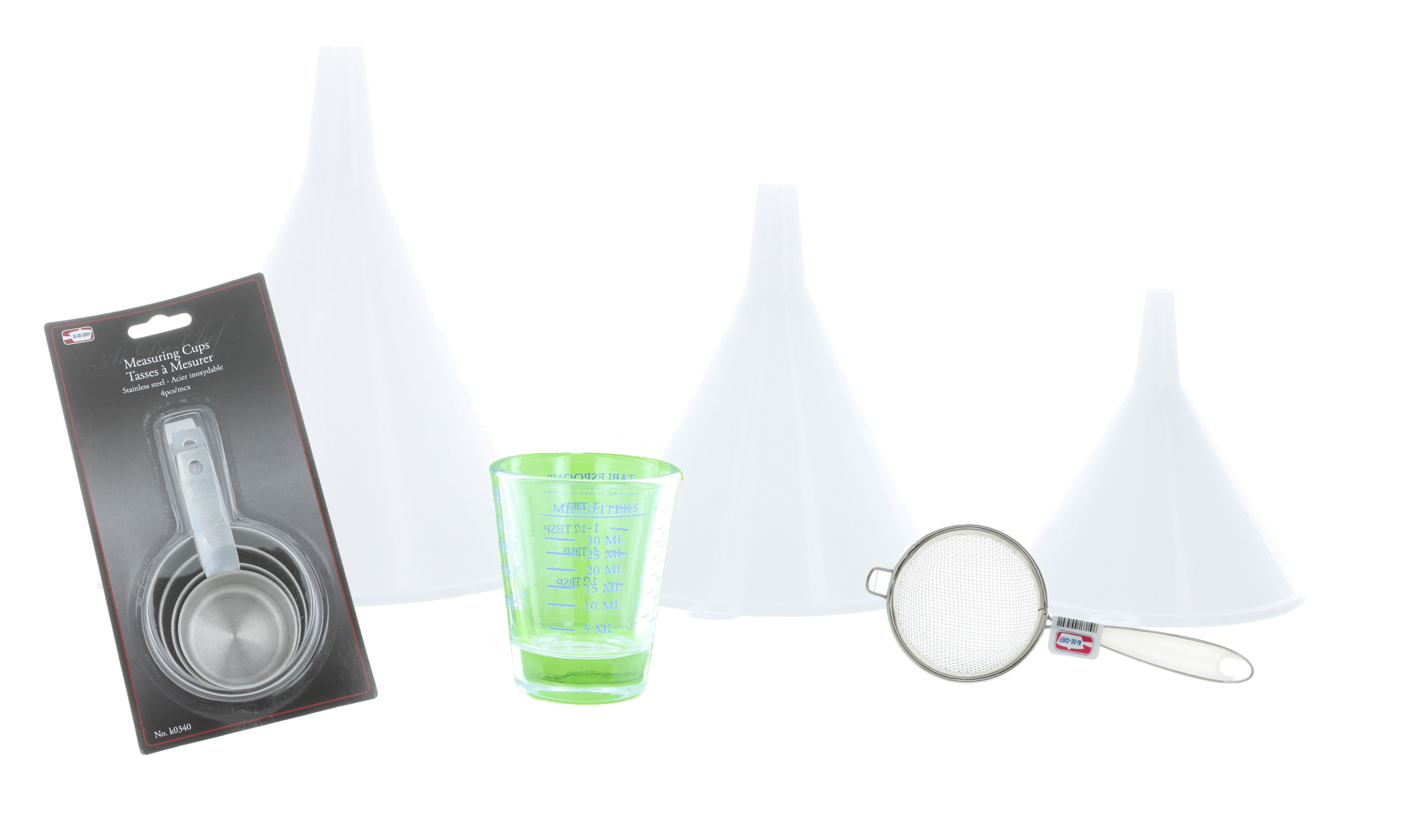 9pc Kitchen Measuring Set Stainless Steel Cups Mini Strainer Funnels