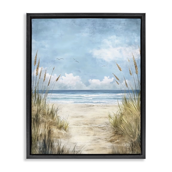 Stupell Industries Tropical Free Seagulls over Beach Dunes Black Floating Frame Canvas Art, 17 x 21, by Creative Studio