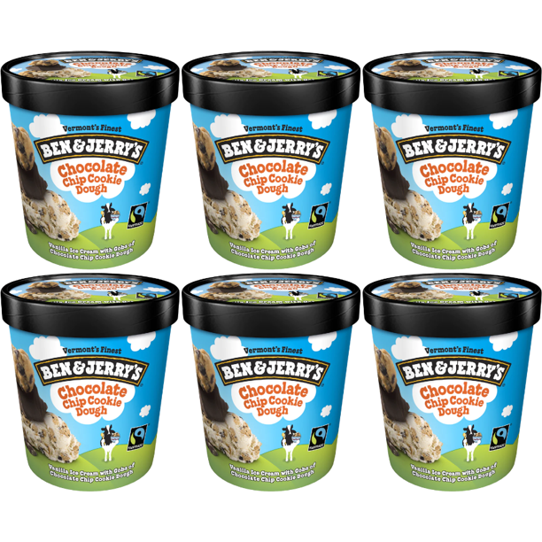 Ben & Jerry's Chocolate Chip Cookie Dough Ice Cream, 16 oz. Pint, 6Pack (Frozen)
