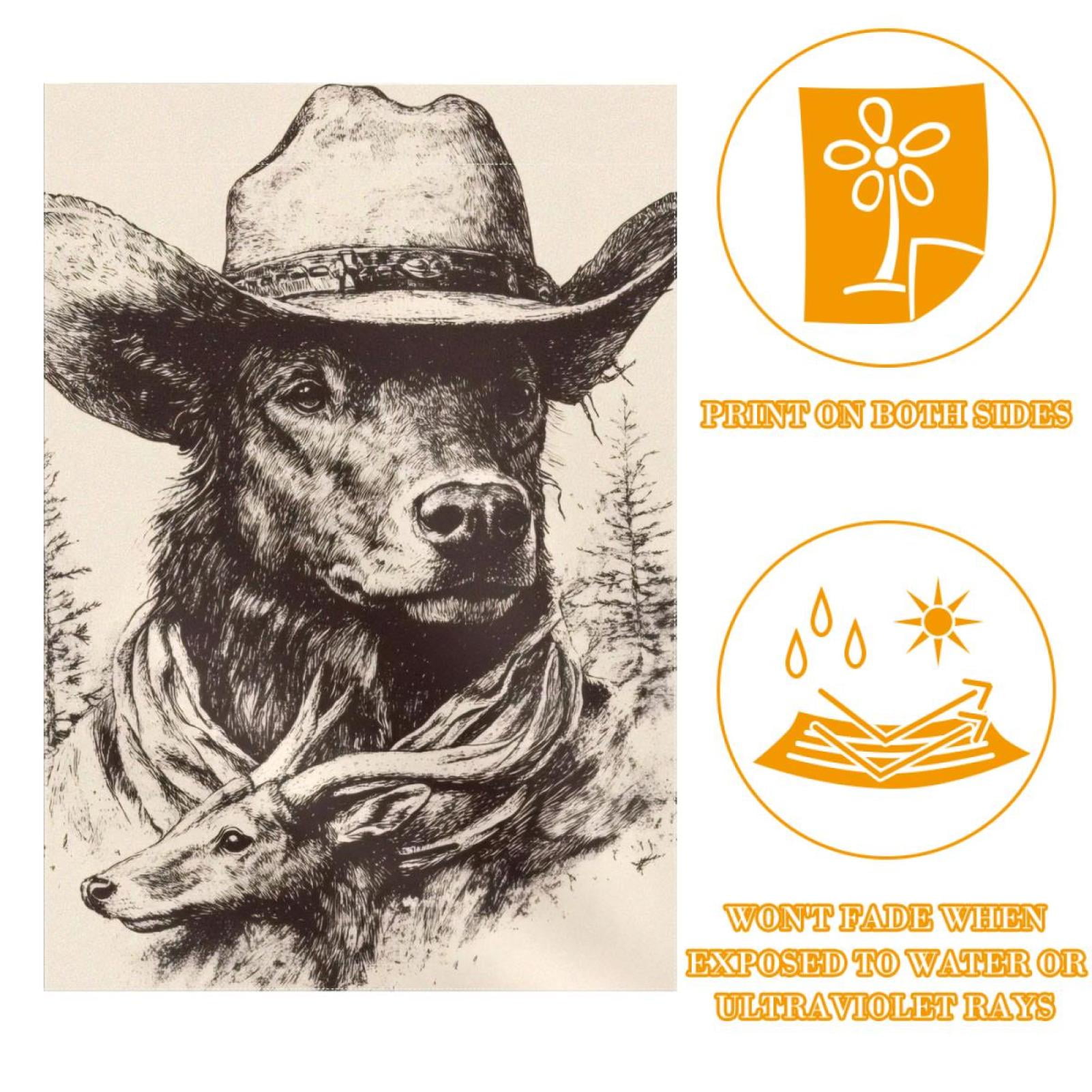 Vintage Western Cowboy Wildlife Pattern Double Sided Garden Flag Decorative Weather Resistant Yard Flag, Large DIY Vertical Flag for Farmhouse Patio Lawn, 28x40 Inch