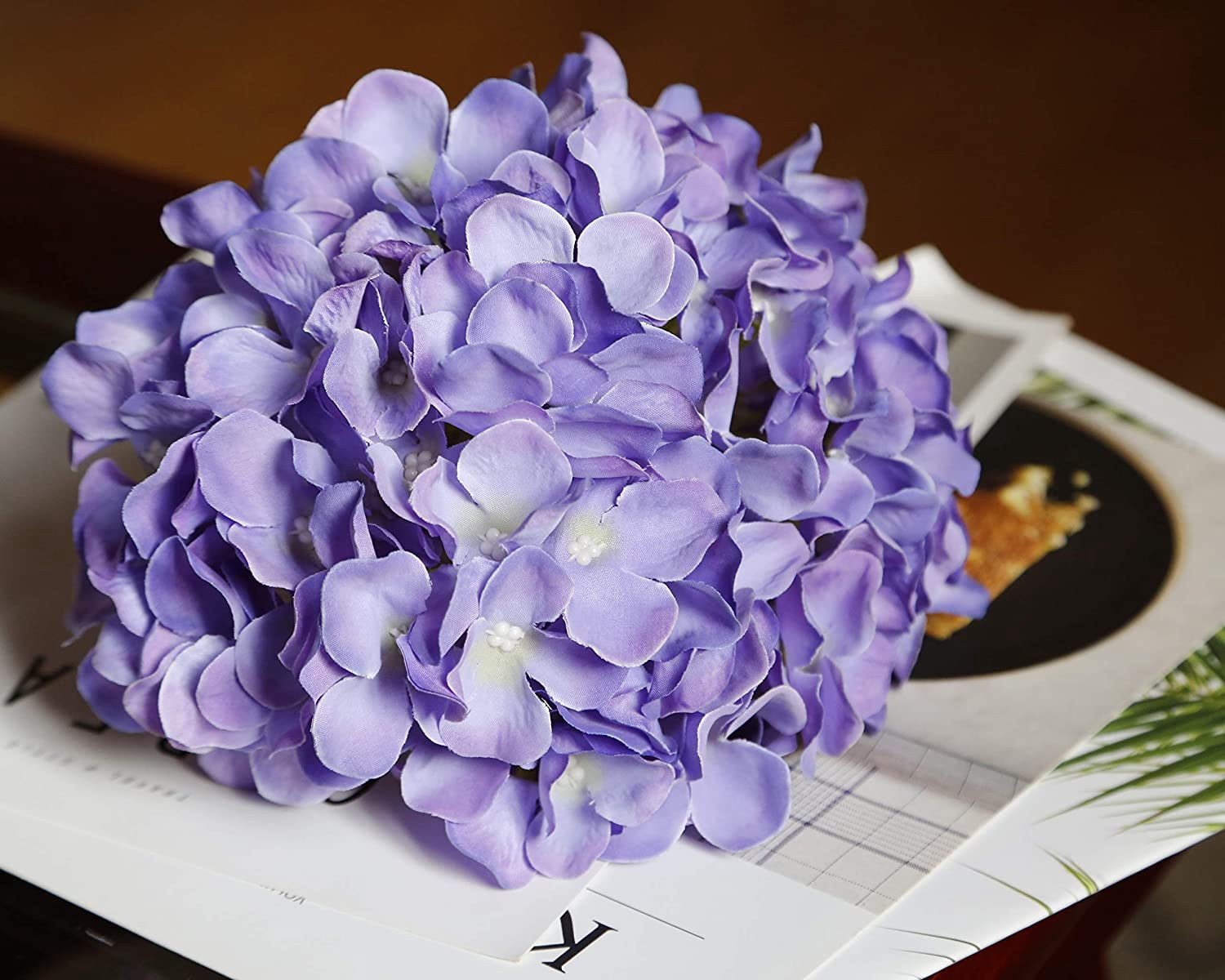 Silk Hydrangea Artificial Flowers Heads with Stems for Wedding Home Decor Pack of 6 (Purple)
