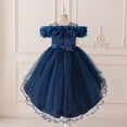 thumbnail image 4 of Rggeeun Toddler Dress For Girls Satin Girl Dress With Puffed Sleeves For Birthday Party Lovely Casual O-Neck Sundress, 4 of 9