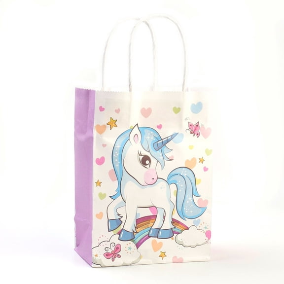 12pcs Rectangle Paper Bags with Handles Gift Bags Shopping Bags Horse Pattern for Baby Shower Party Flamingo 27x21x11cm