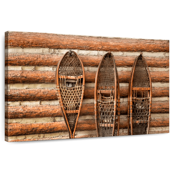 Elephant Stock Vintage Snow Shoes Wall Art - Horizontal Canvas Wall Art - Living Room Wall Decor - Hobbies And Lifestyle Canvas - Brown And Beige Decor - 12" x 8"