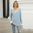 thumbnail image 3 of SWSMCLT Women's Long Sleeve Pullover Sweater Soft Pullover Loose Spring Spandex Top Warm Fashion Casual V Neck Cozy Work Light Blue Medium, 3 of 5
