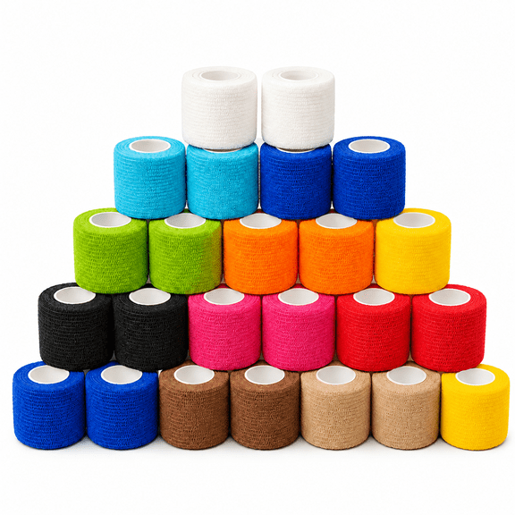 Wraxo Self Adhesive Athletic Tape Bandage Wrap, 24 Pack, Rainbow Colors, 2 inch x 5 yards