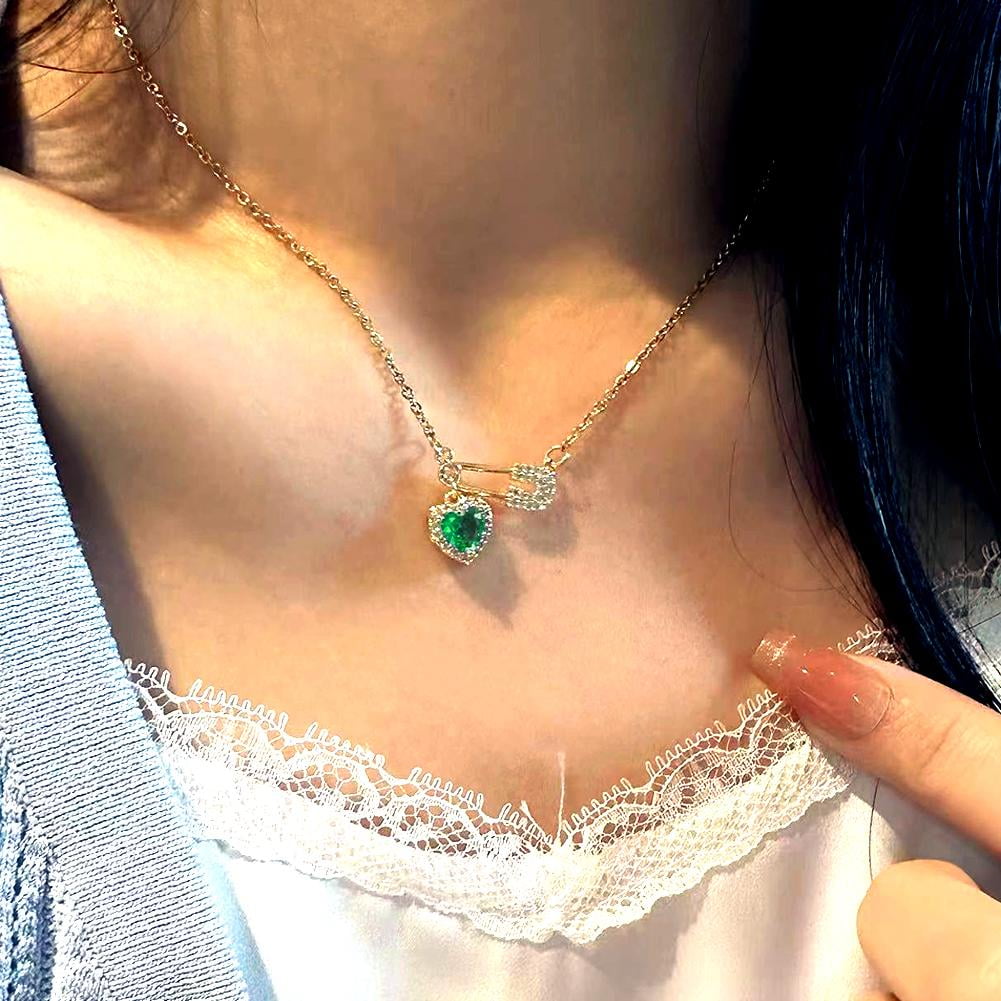 Necklace Pin Love HEART Pendant Chain Vintage Gold Brooch Lot Z9