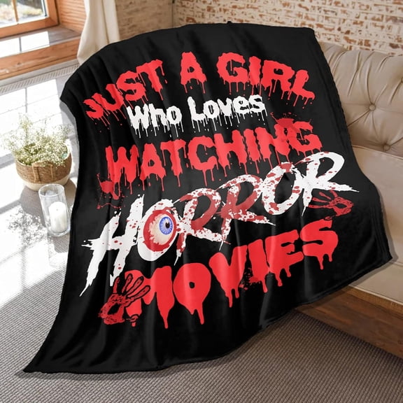Horror Blanket Just Girl Who Loves Watching Horror Movies Blankets, for Girls, Lightweight Plush Flannel Throw for Girls Bed, Birthday Gift for Her, 50 in x 40 in Small for Kids