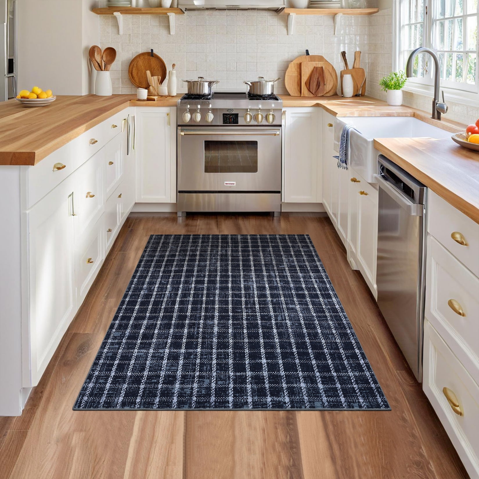 Garvee 3'x5' Area Rugs Modern Plaid Rug, Washable Geometric Rug Stain-Resistant Non Slip Indoor Rug for Living Room Dining Room Office, Blue