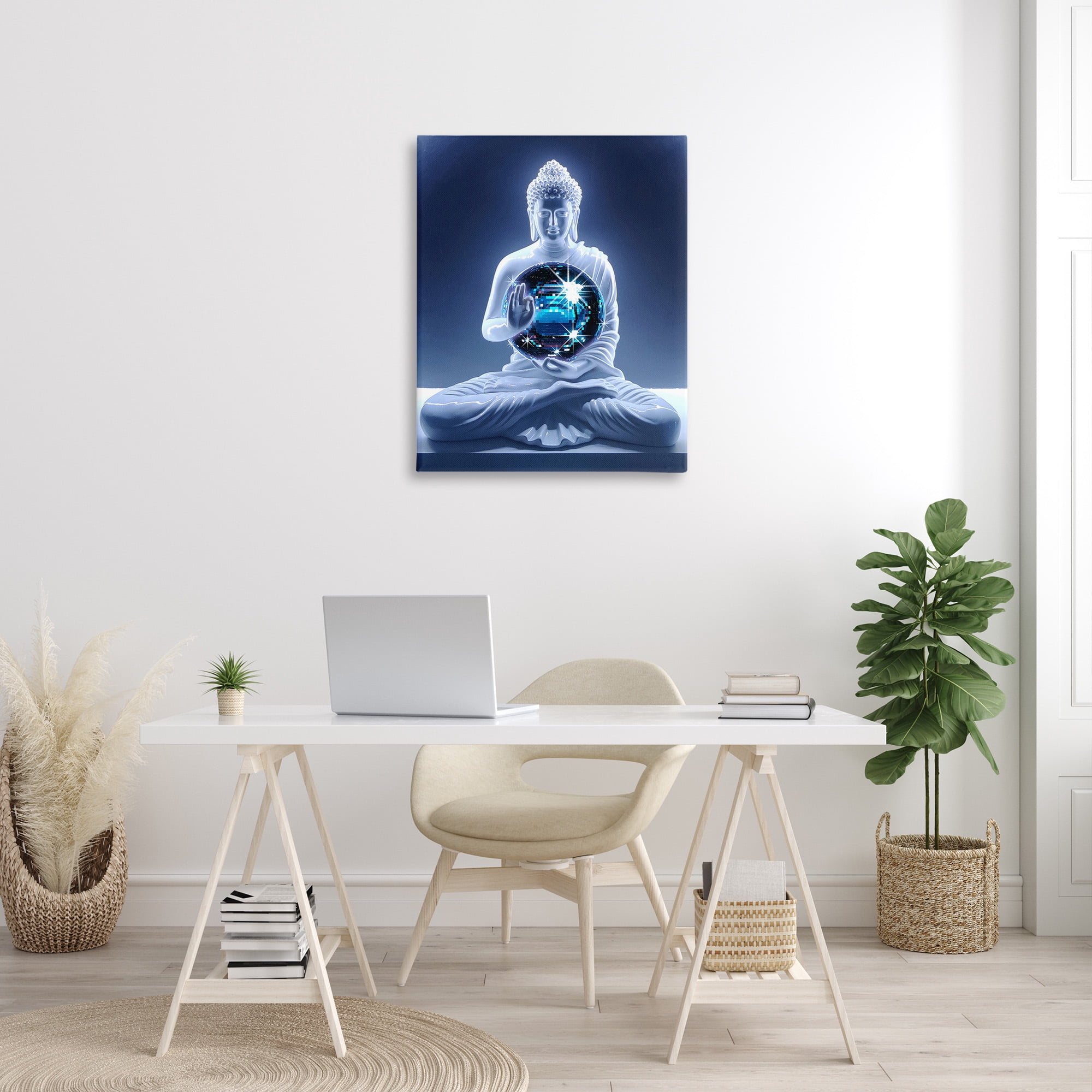 Stupell Industries Buddha with Disco Ball Novelty Painting Gallery Wrapped Canvas Art Print Wall Art, 30 x 40