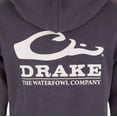 thumbnail image 3 of Drake Waterfowl Men's Logo Hoodie ? Midweight Cotton-Poly Fleece Pullover with Jersey-Lined Hood, Night Sky Navy Heather, XX-Large, 3 of 4