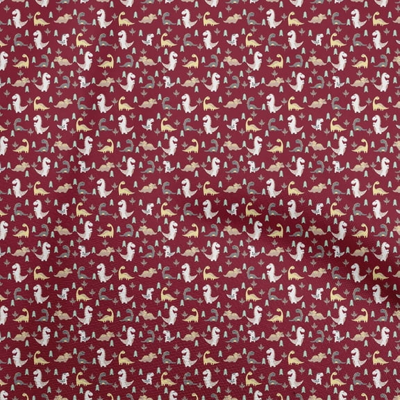 oneOone Cotton Flex Maroon Fabric Colorful Dinosaur Cartoon Sewing Fabric By The Yard Printed Diy Clothing Sewing Supplies 40 Inch Wide