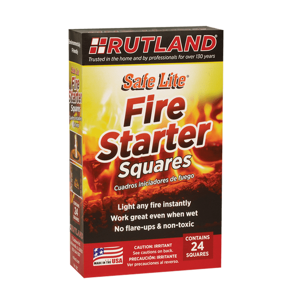 Rutland CampFire Starter 50C Safe Lite; For Ceramic Grills/Campfires/Wood Stoves; Set Of 24 Squares