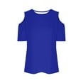thumbnail image 5 of CFLVAEK Womens Cold Shoulder Tshirts Casual Short Sleeve Summer Tshirt Loose Fit Round Neck Blouses Fashion Solid Color Going Out Tops Blue L, 5 of 7