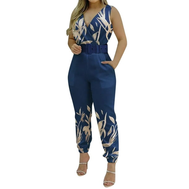 PMUYBHF 4/July Long Sleeve Romper Shorts Plus 2024 Women Clothing  Fashionable Floral Print Jumpsuit Elegant Backless V Neck Summer Jumpsuit  for Woman