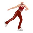 thumbnail image 2 of Hansber Kids Girls Figure Skating Rhinestones Outfit Sparkle Gymnastics Dance Crop Tops with Pants Set Burgundy 16, 2 of 5