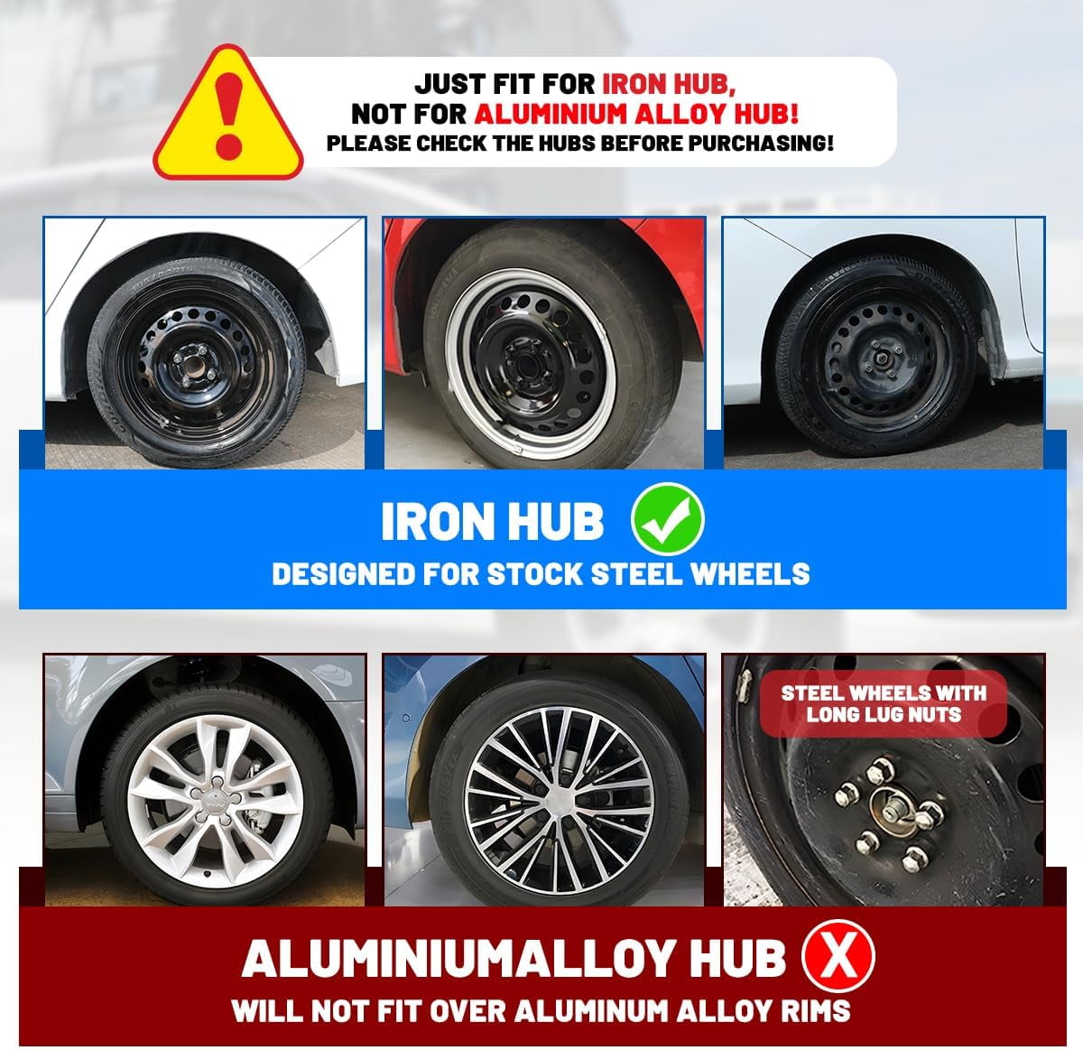 15 inch Performance Black & Red Lacquer Hubcaps Universal Wheel covers for 15" Standard Steel Wheels [Only Fit Iron Hub - Steel Wheel](Set of 4)