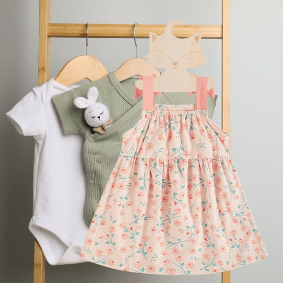 Raindrops Wooden Baby Hangers for Nursery with Cartoon Animal Design Khaki Composite Material 10Pcs