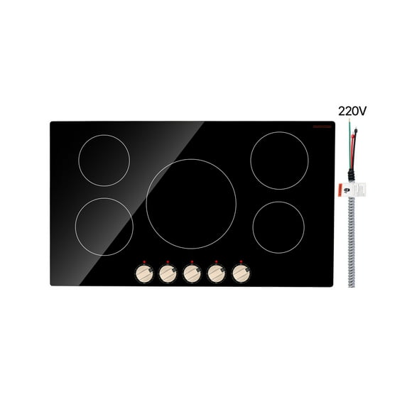 KFFKFF Induction Cooktop, 9200W Electric Countertop Burner, 5 Burner Knob Control Stove, Built-in Induction Cooktop