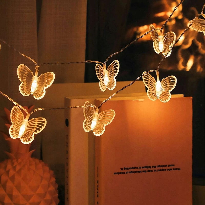 10 White Butterfly LED Fairy String Lights Battery Powered 160cm 