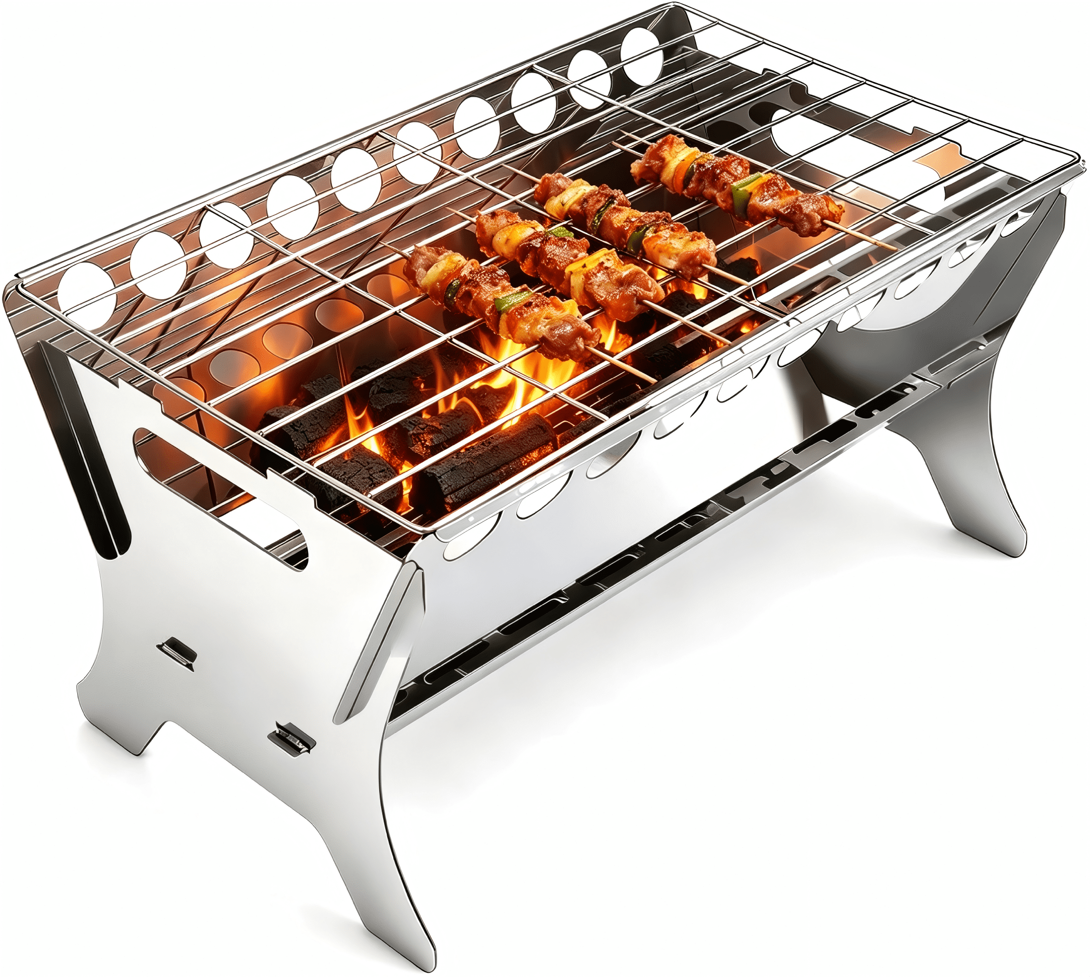 Stainless Steel Folding Portable Charcoal Grill - 17 * 10.3 * 8.7 Inch Heavy Duty Tabletop BBQ Grill for Outdoor Cooking, Picnic, Tailgate, Beach, Backyard